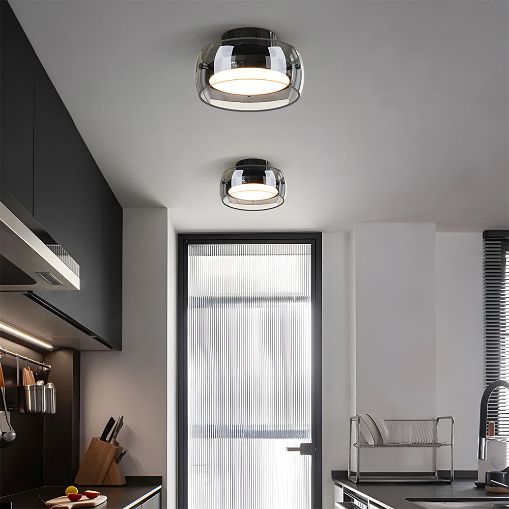 Vintage Retro Glass Flush LED Ceiling Light in Black, D20cm