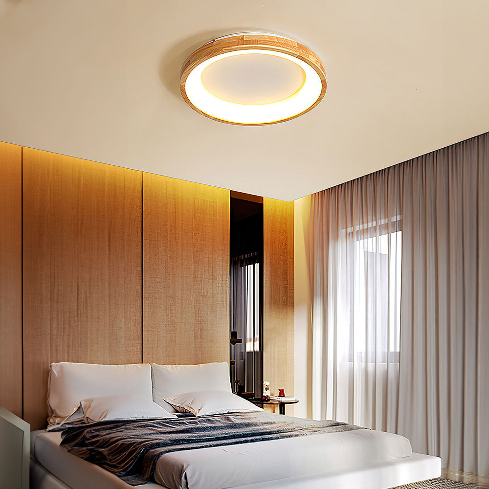 Disc Wood Minimalist LED Ceiling Light For Bedroom