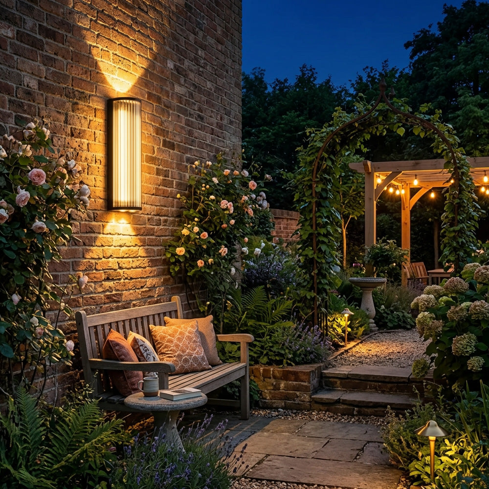 Atlas Fluted Glass Up and Down Outdoor Wall Light
