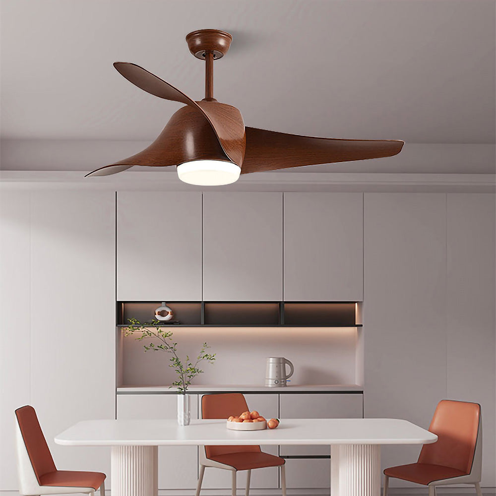 Wood Simple Flush Ceiling Fan With LED Light And Remote
