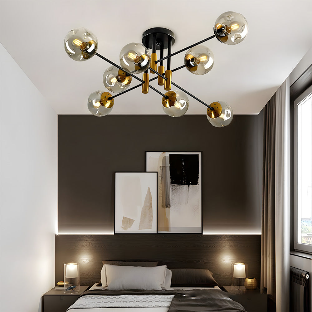 Modern Sputnik Glass Globe Semi Flush Ceiling Light for Living Room