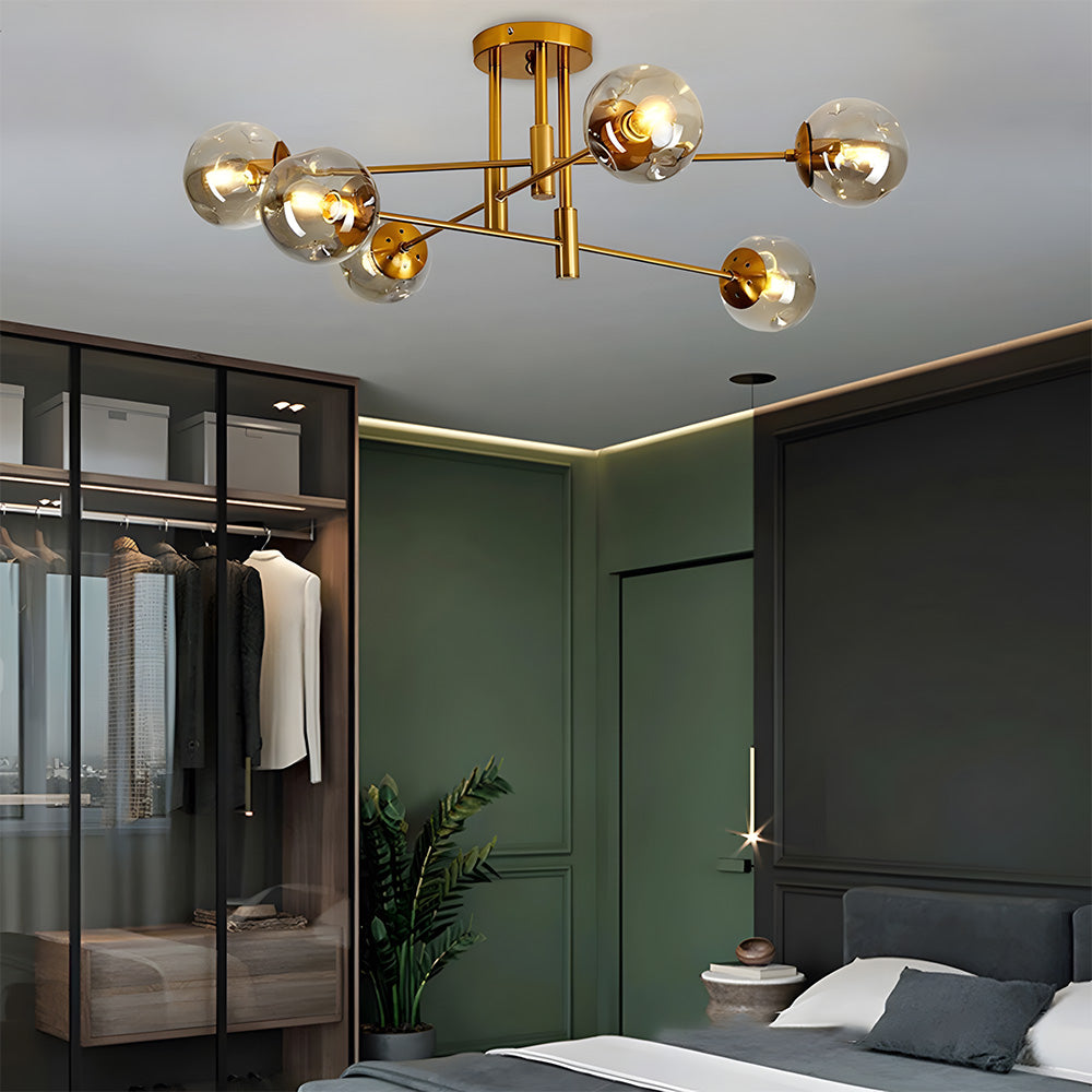 Modern Sputnik Glass Globe Semi Flush Ceiling Light for Living Room