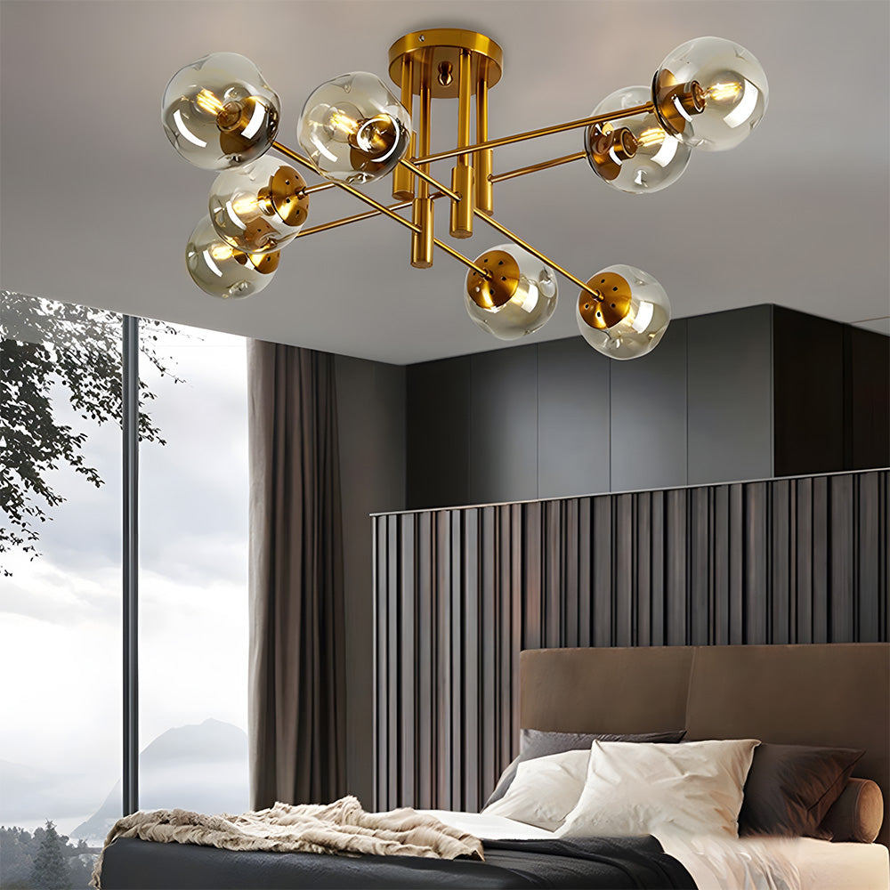 Modern Sputnik Glass Globe Semi Flush Ceiling Light for Living Room