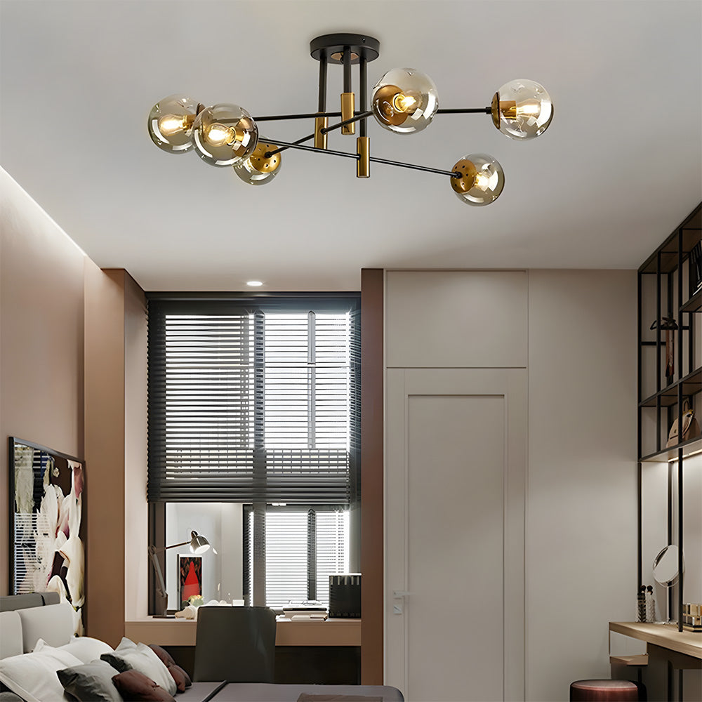 Modern Sputnik Glass Globe Semi Flush Ceiling Light for Living Room