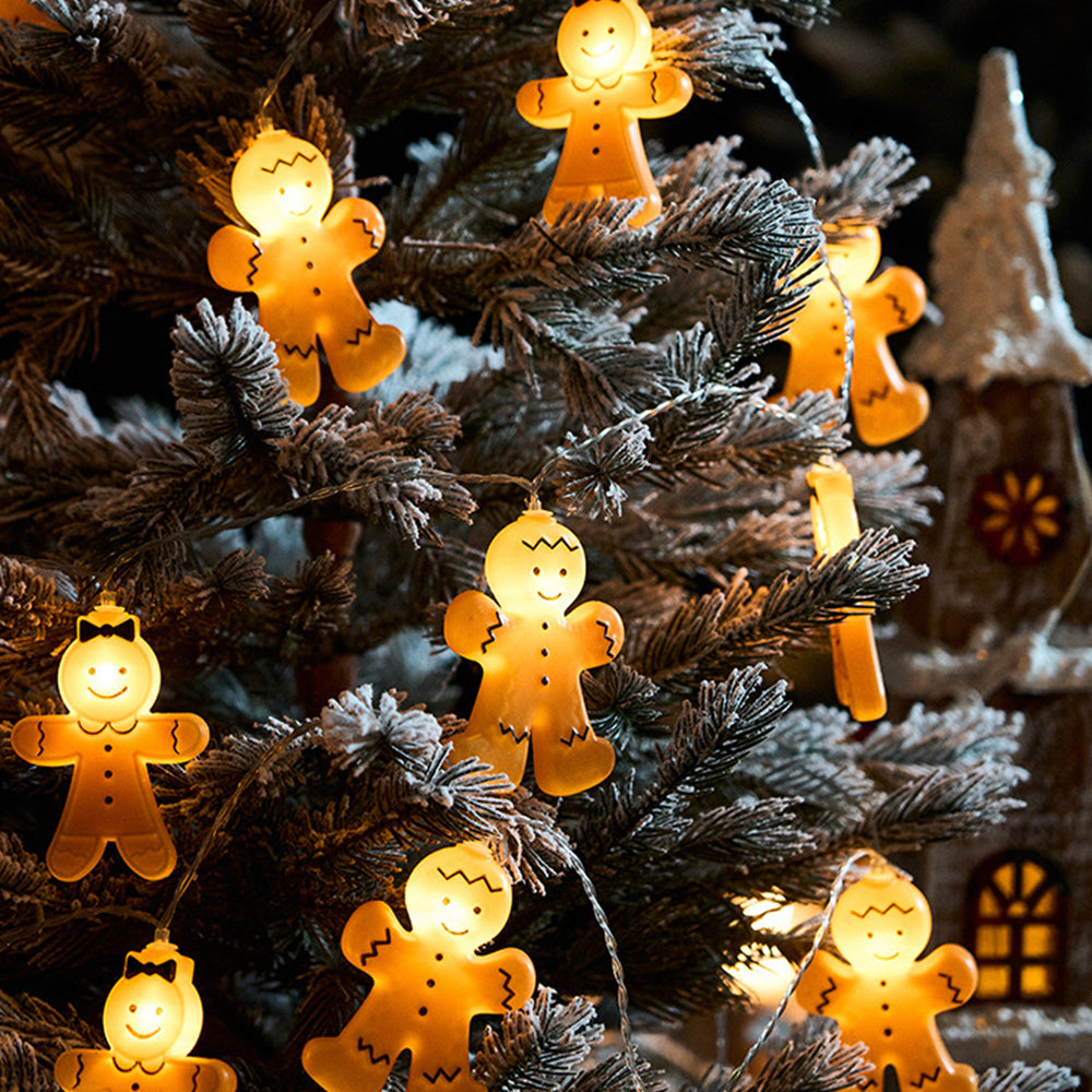 Christmas Gingerbread String Lights, Battery Operated for Christmas Decoration