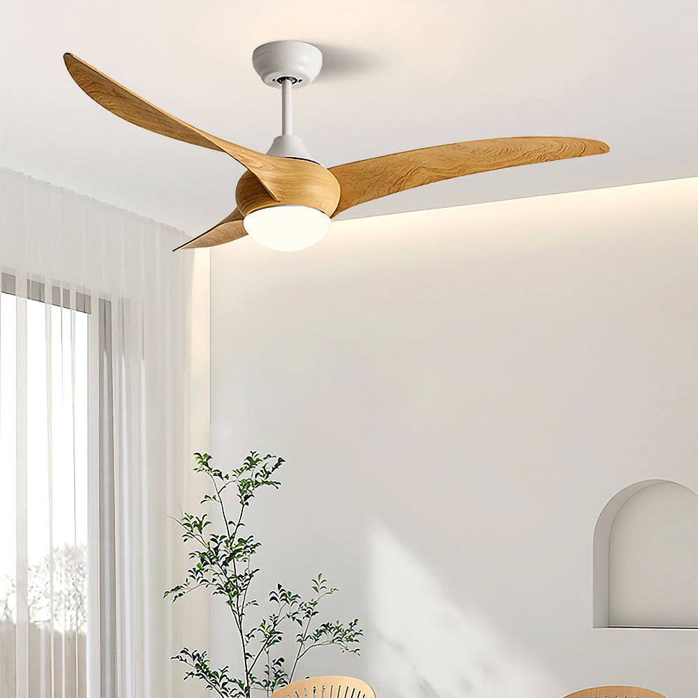 Wood Simple Flush Ceiling Fan With LED Light And Remote