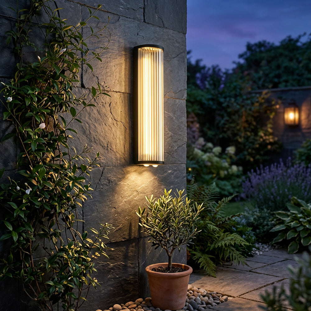 Atlas Fluted Glass Up and Down Outdoor Wall Light