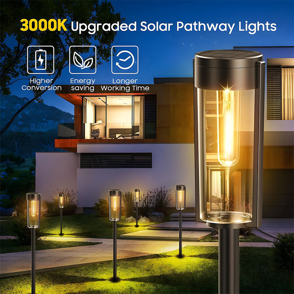 4 Pack IP65 Waterproof Solar Stake Lights, Wire-free, Rod Adjustable