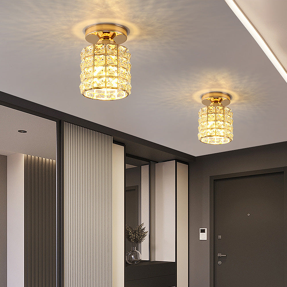 Contemporary Gold Round Glass Semi-Flush Hallway Light Fixture