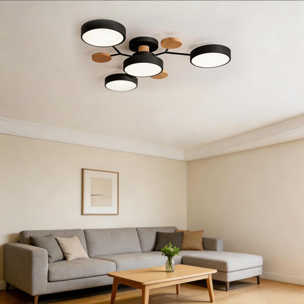 Contemporary Modern Round Black Semi Flush Ceiling Lights