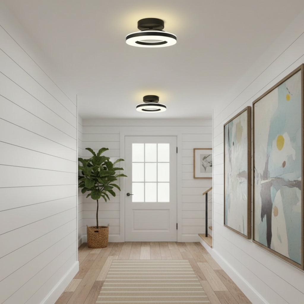 Semi-Flush Black Iron LED Ceiling Light for Hallway