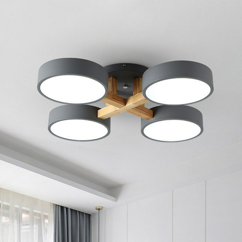 Modern Iron Wood LED Bedroom Ceiling Light
