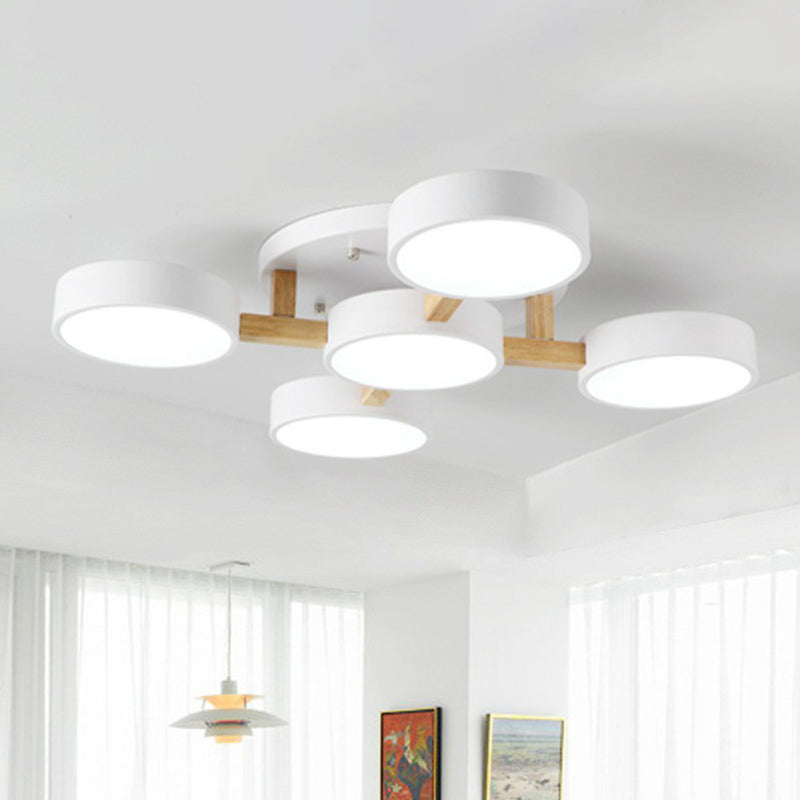 Modern Iron Wood LED Bedroom Ceiling Light