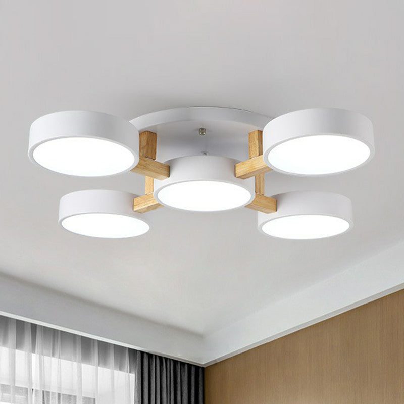 Modern Iron Wood LED Bedroom Ceiling Light