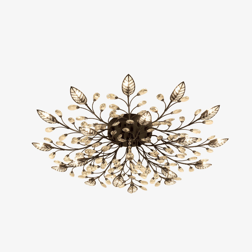 Semi-flush Crystal Flower and Leaves Ceiling lights for Living Room Bedroom