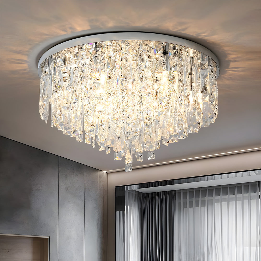 Luxury Crystal Ceiling Light Stainless Steel Flush Mount for Porch