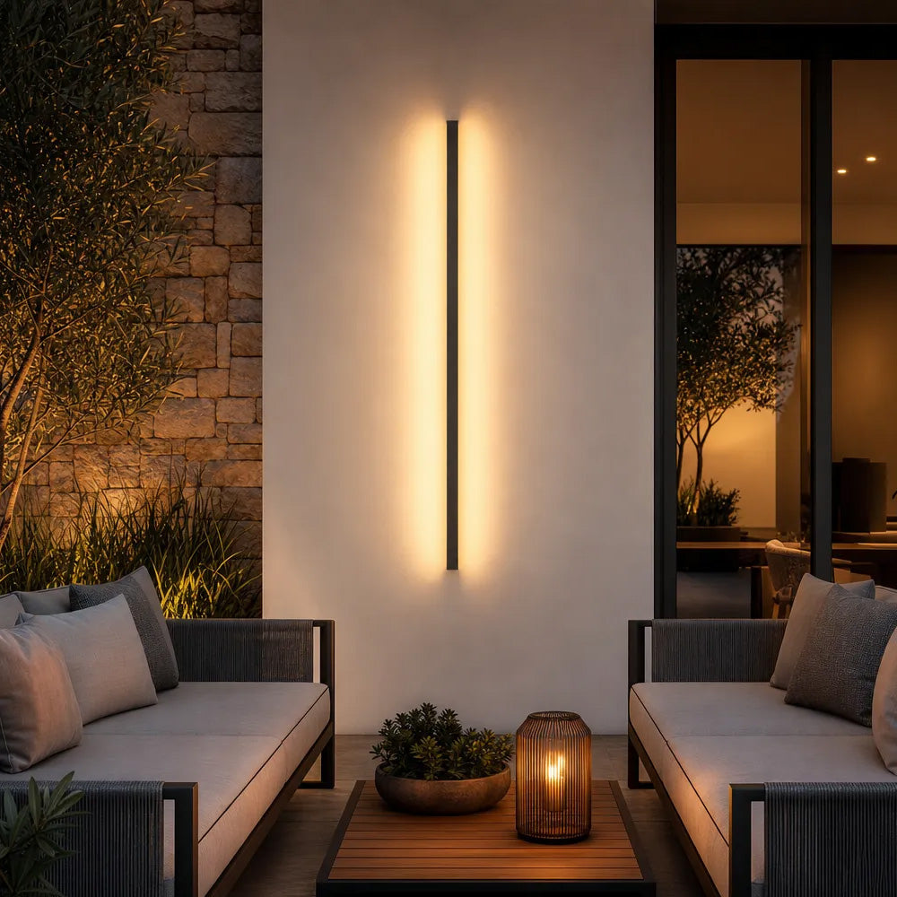 Modern Minimalist Black LED Linear Outdoor Wall Lamp