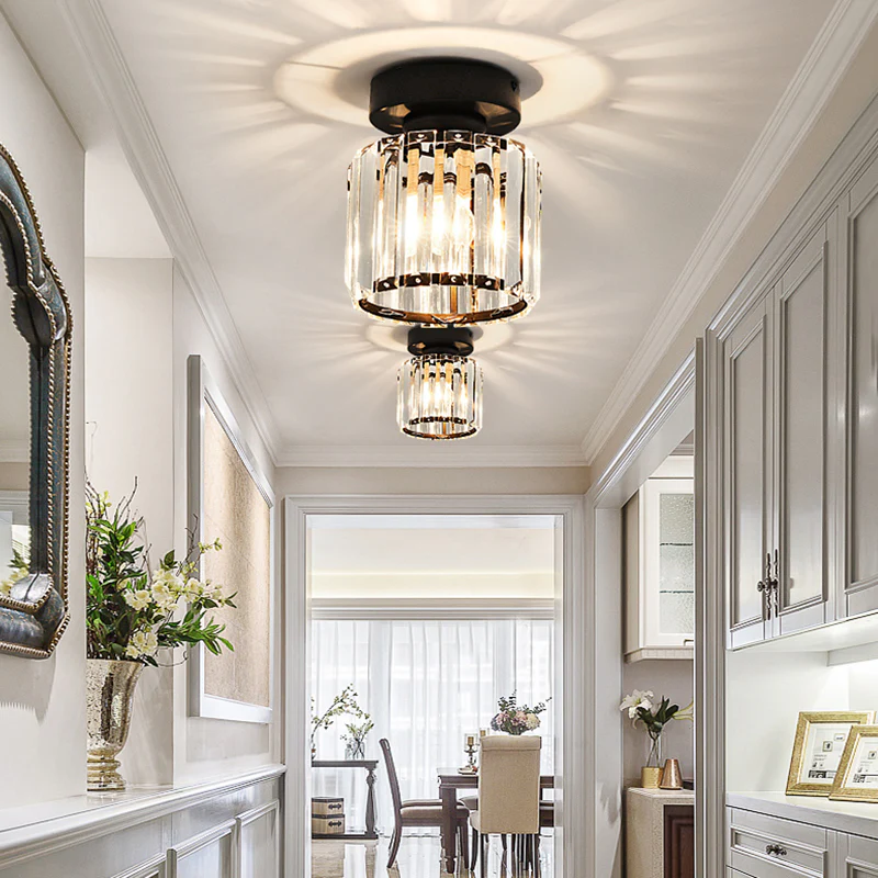 Set of 2 Crystal Hallway Semi Flush Mount Ceiling Light
