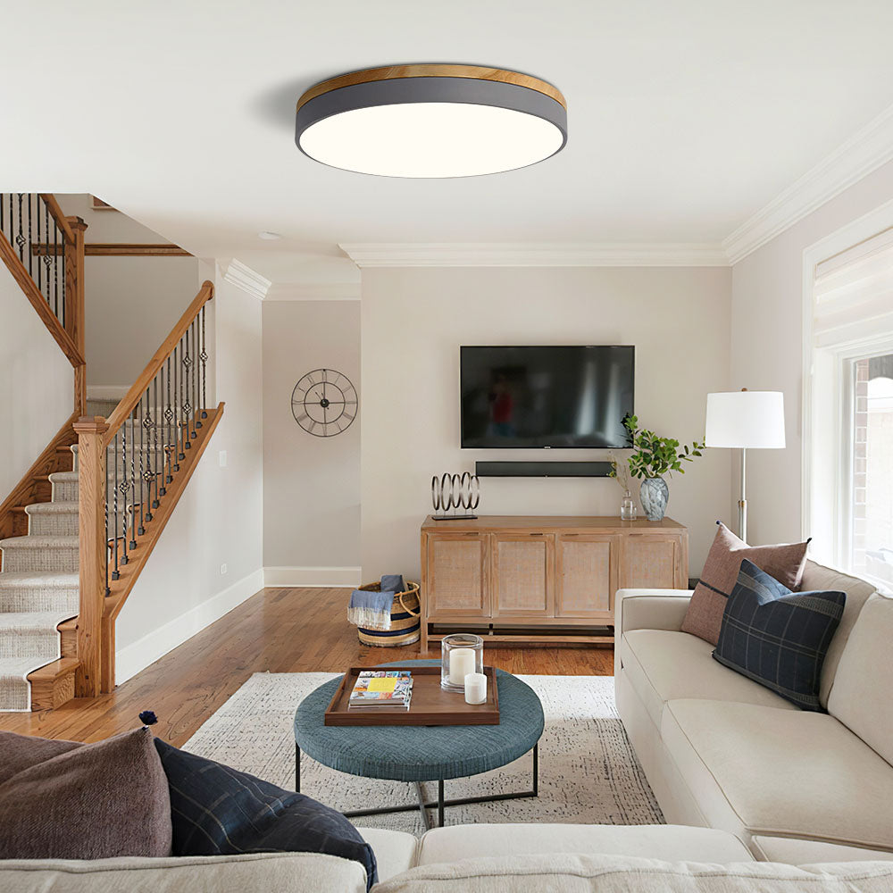 Wooden Round Shape Flush Ceiling Lights For Living Room