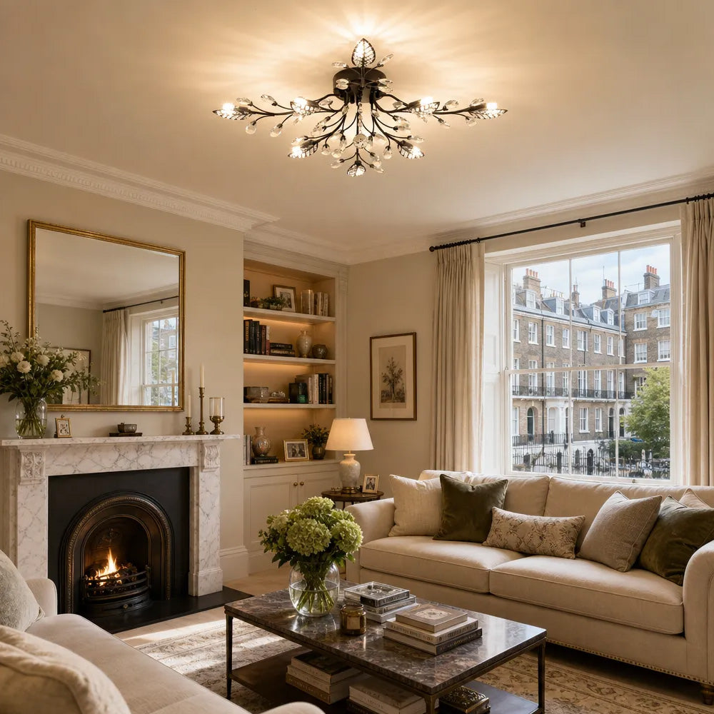 Semi-flush Crystal Flower and Leaves Ceiling lights for Living Room Bedroom