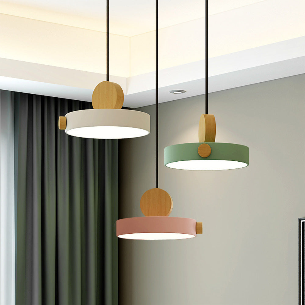 Colorful Simple Wood LED Pendant Lights