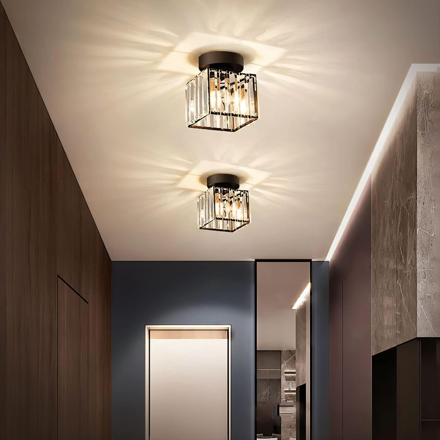 Set of 2 Crystal Hallway Semi Flush Mount Ceiling Light