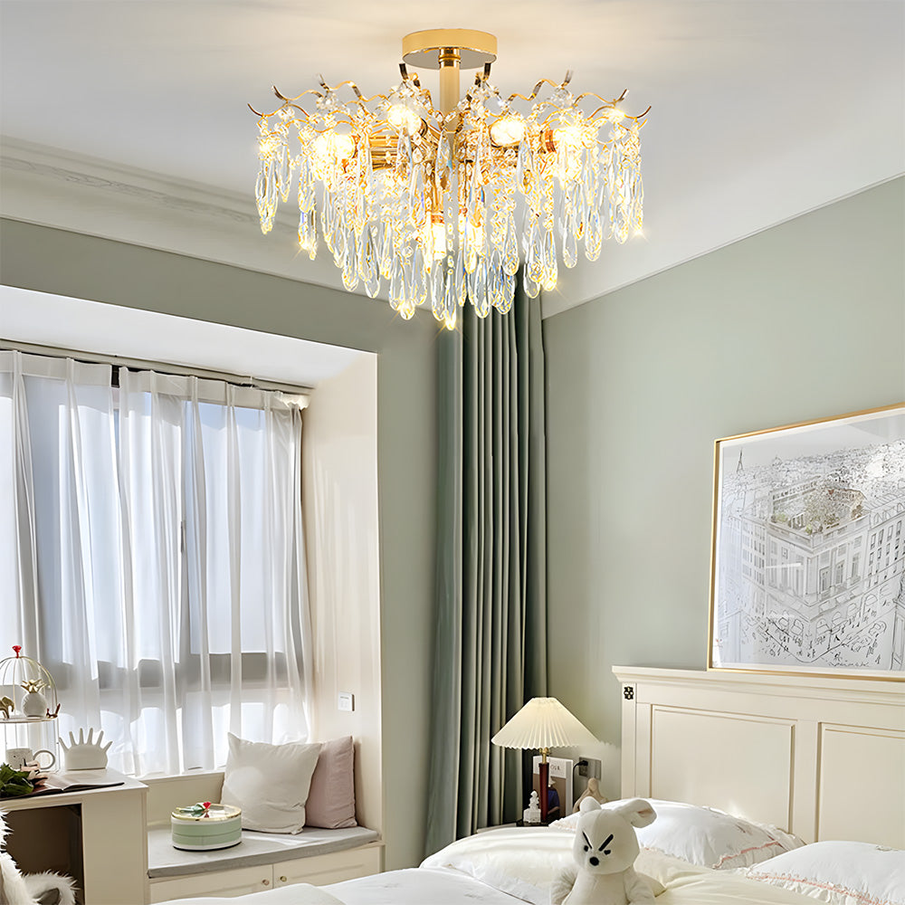 Semi-flush Iron Crystal Elegant Ceiling Lights for Living Room Bedroom
