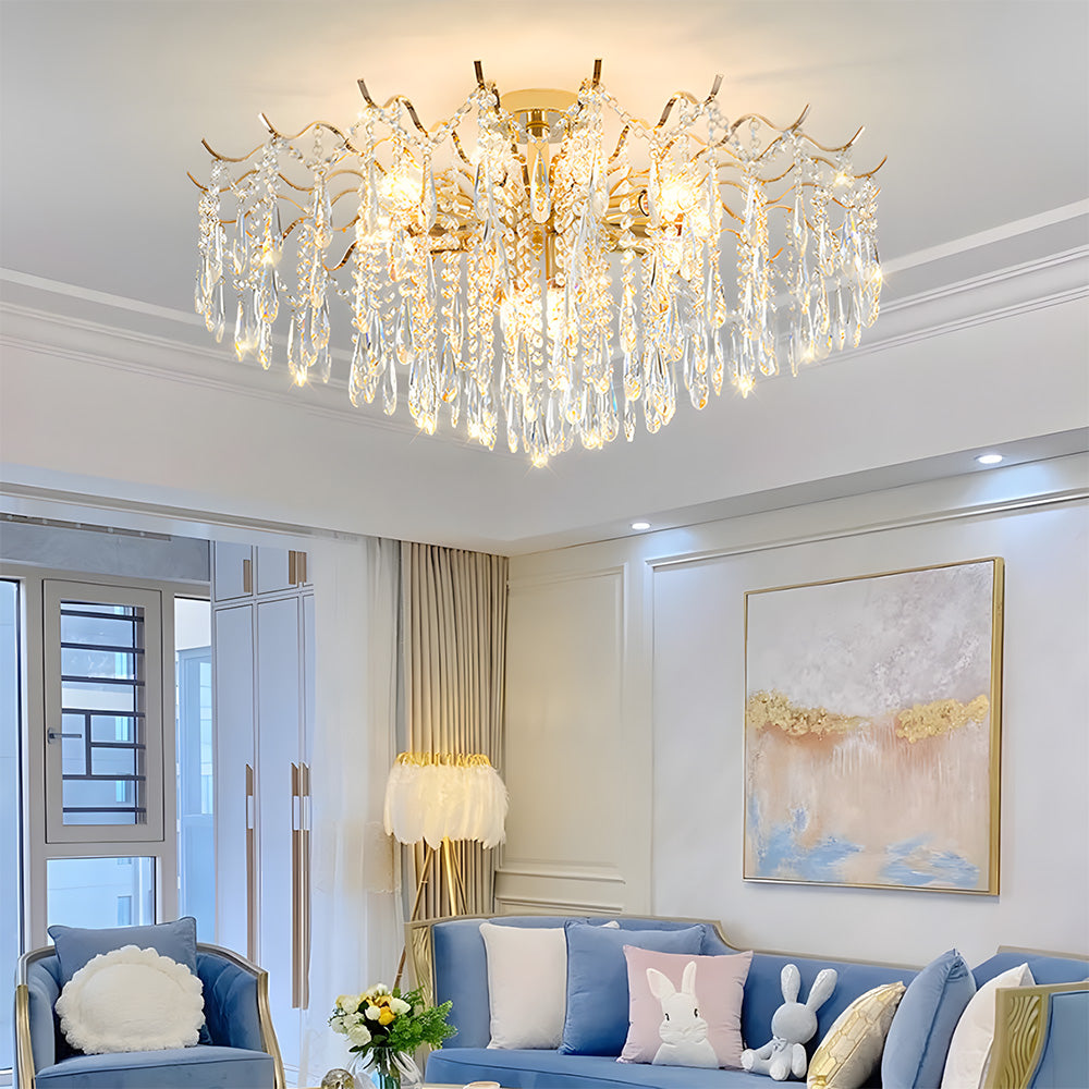 Semi-flush Iron Crystal Elegant Ceiling Lights for Living Room Bedroom