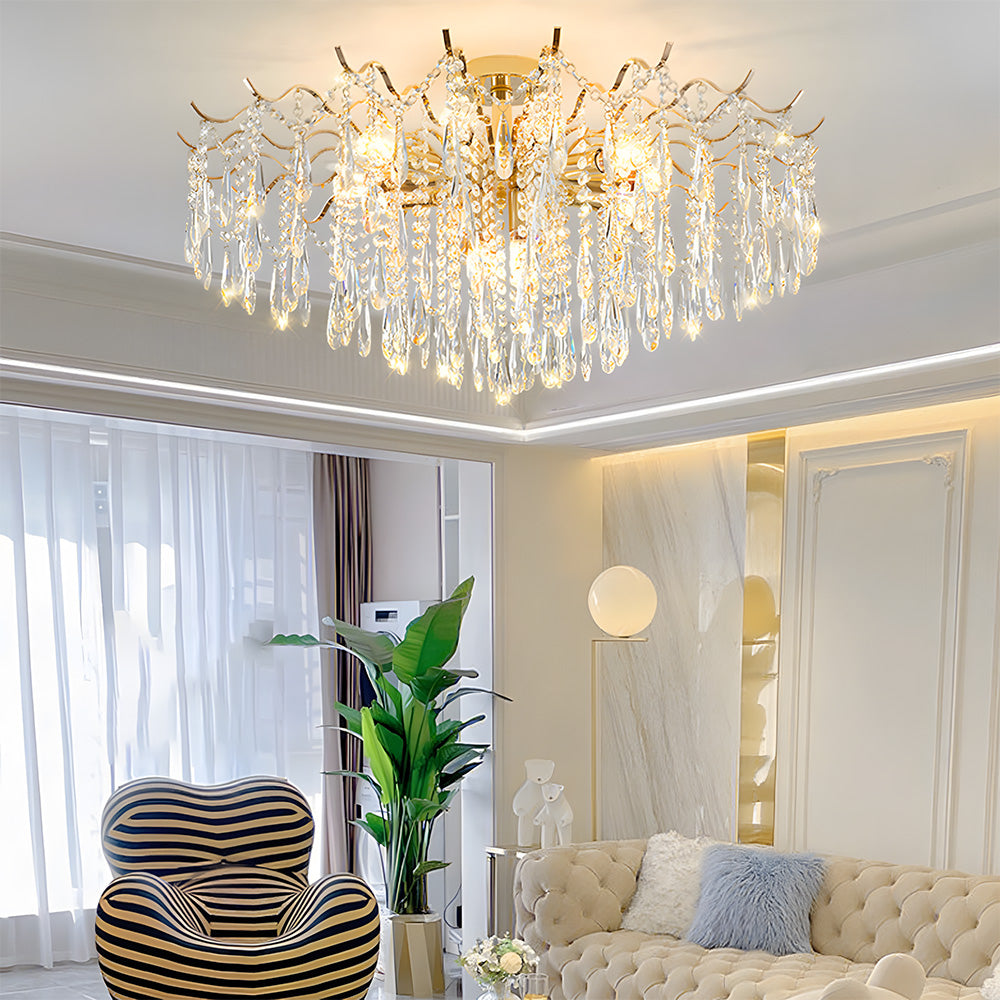 Semi-flush Iron Crystal Elegant Ceiling Lights for Living Room Bedroom