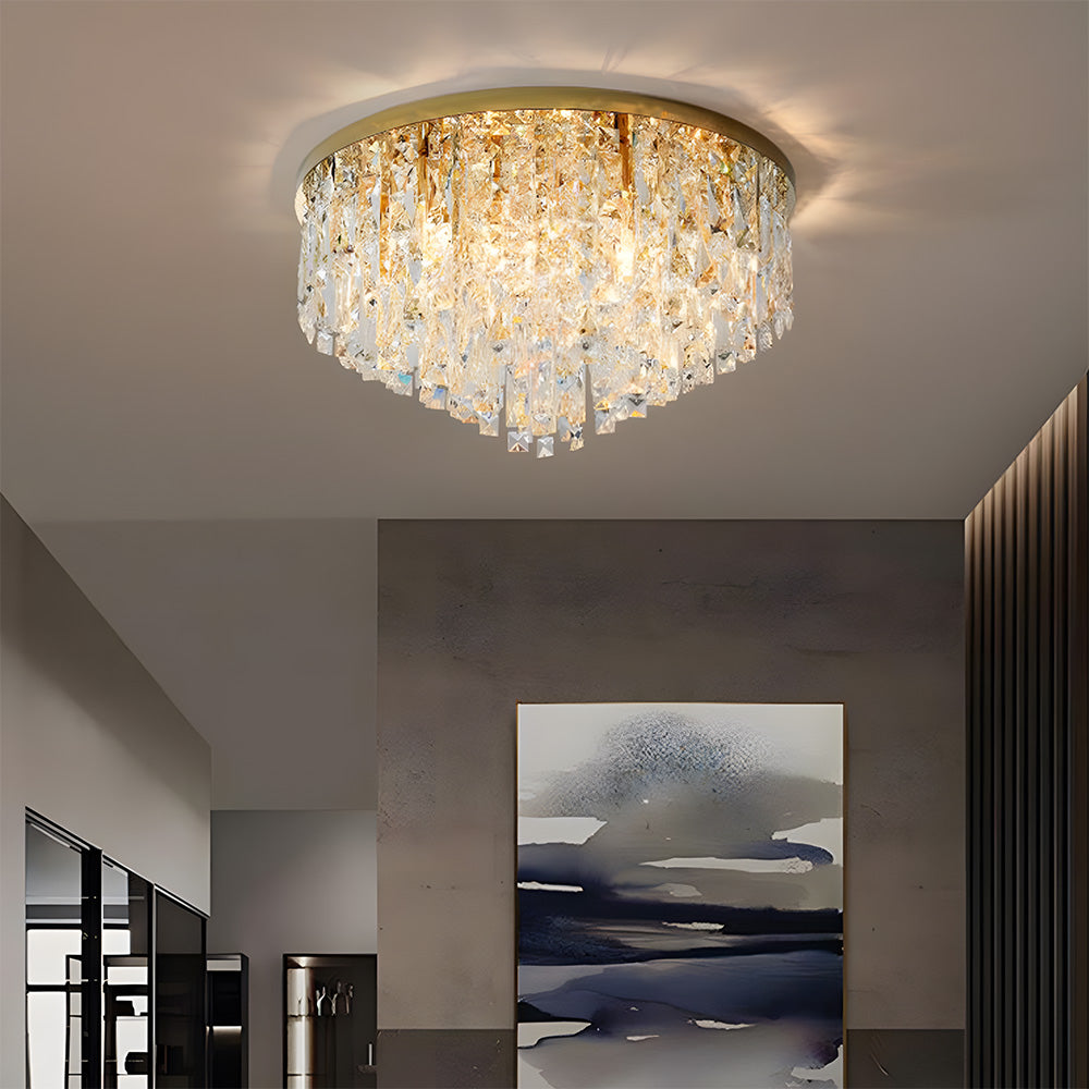 Luxury Crystal Ceiling Light Stainless Steel Flush Mount for Porch