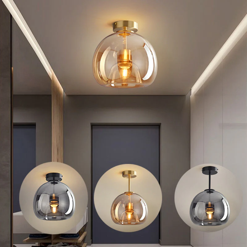 Set of 2 Modern Copper Glass Hallway Ceiling Light