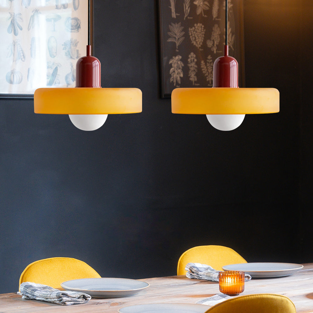 2 Heads Modern Bauhaus Stained Glass Pendant Lamp