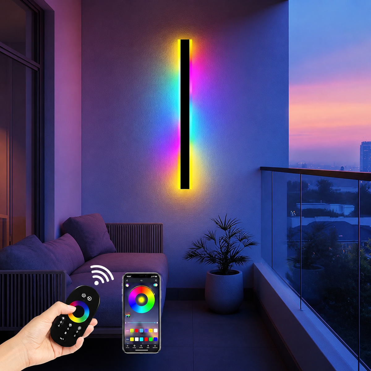 Outdoor RGB Wall Lights IP65 Waterproof Long Wall Sconce with Remote