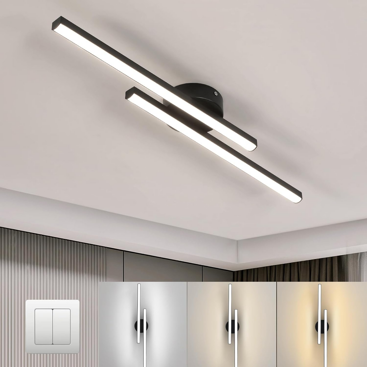 Set of 2 Modern Linear LED Ceiling Lights for Living Room Hallway Bedroom Kitchen