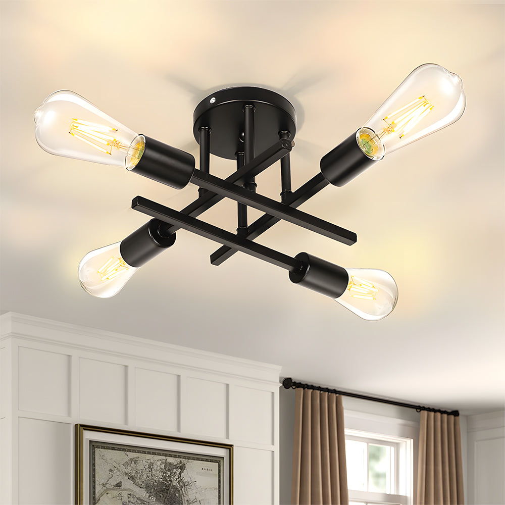 Sputnik Black Semi Flush Mount Ceiling Light for Farmhouse Kitchen Dining Room Hallway