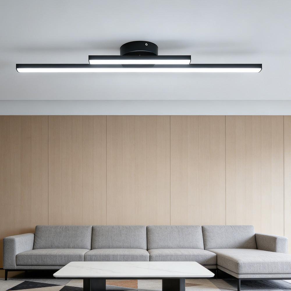 Modern Black Long Strip Semi Flush Mount LED Ceiling Light