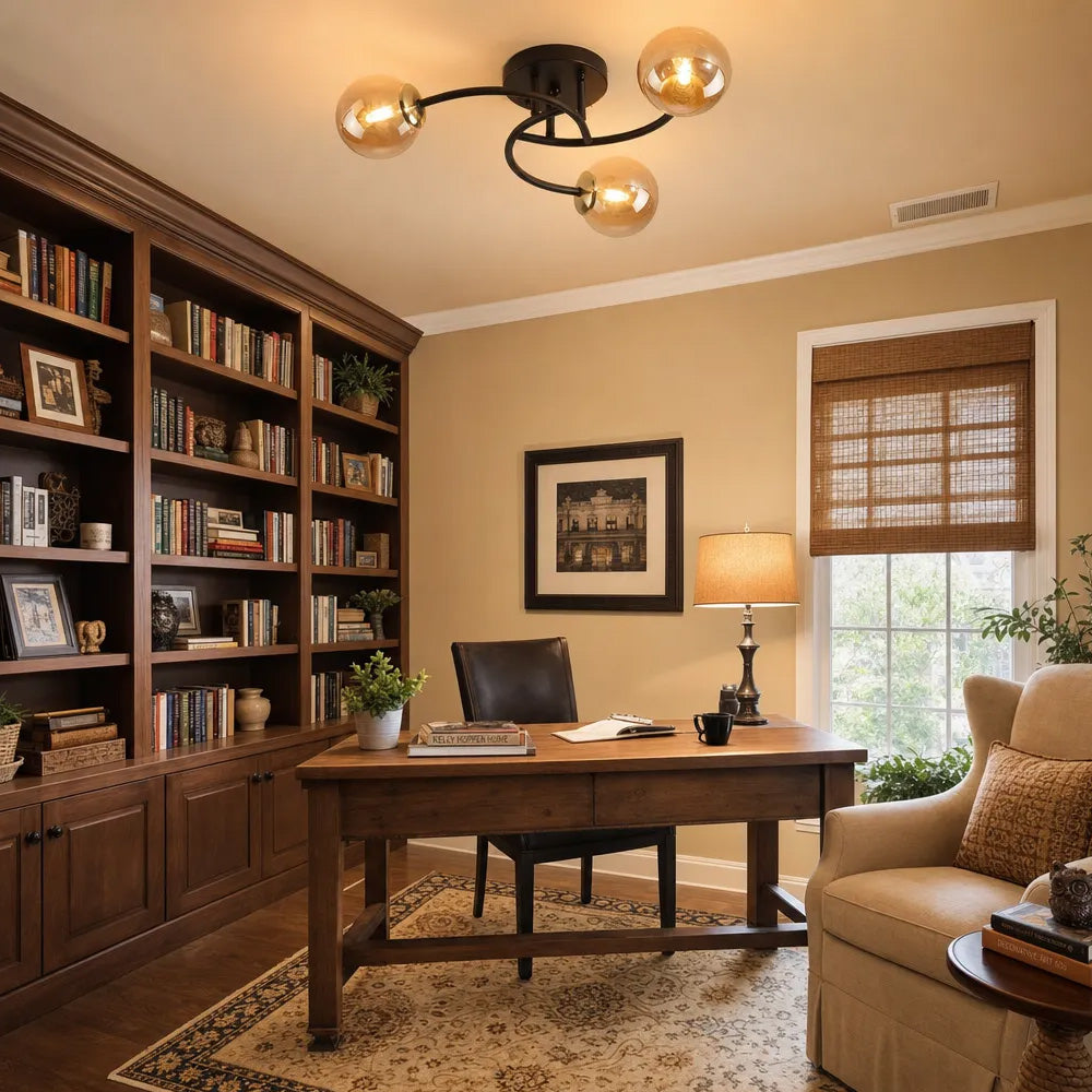 Modern Iron Glass Flush Mount Ceiling Light for Living Room