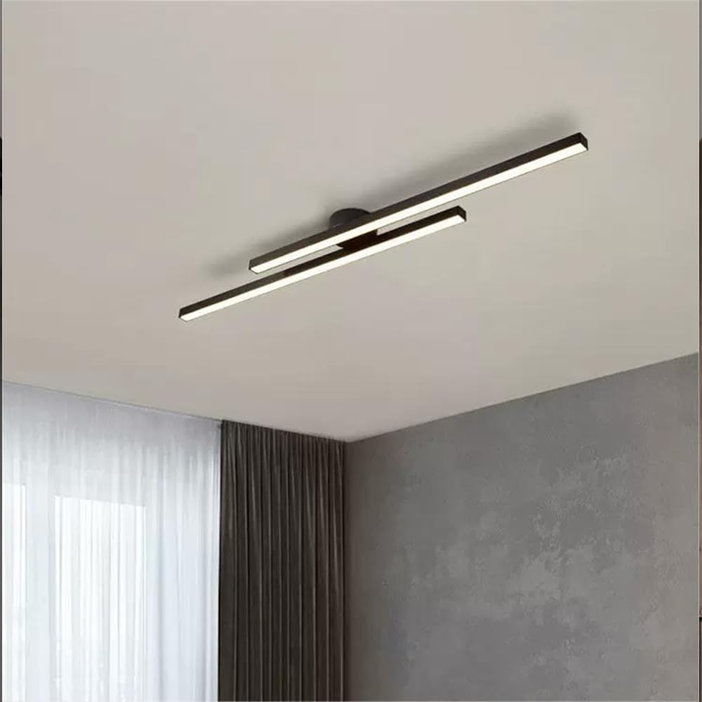 Modern Aluminium Long Strip Semi Flush Mount LED Ceiling Light For Living Room