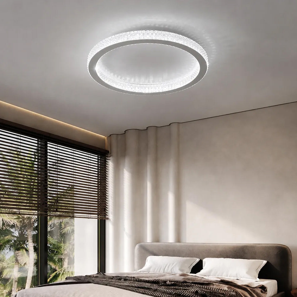 Modern Luxury Black Crystal Ring LED Halo Bedroom Ceiling Light