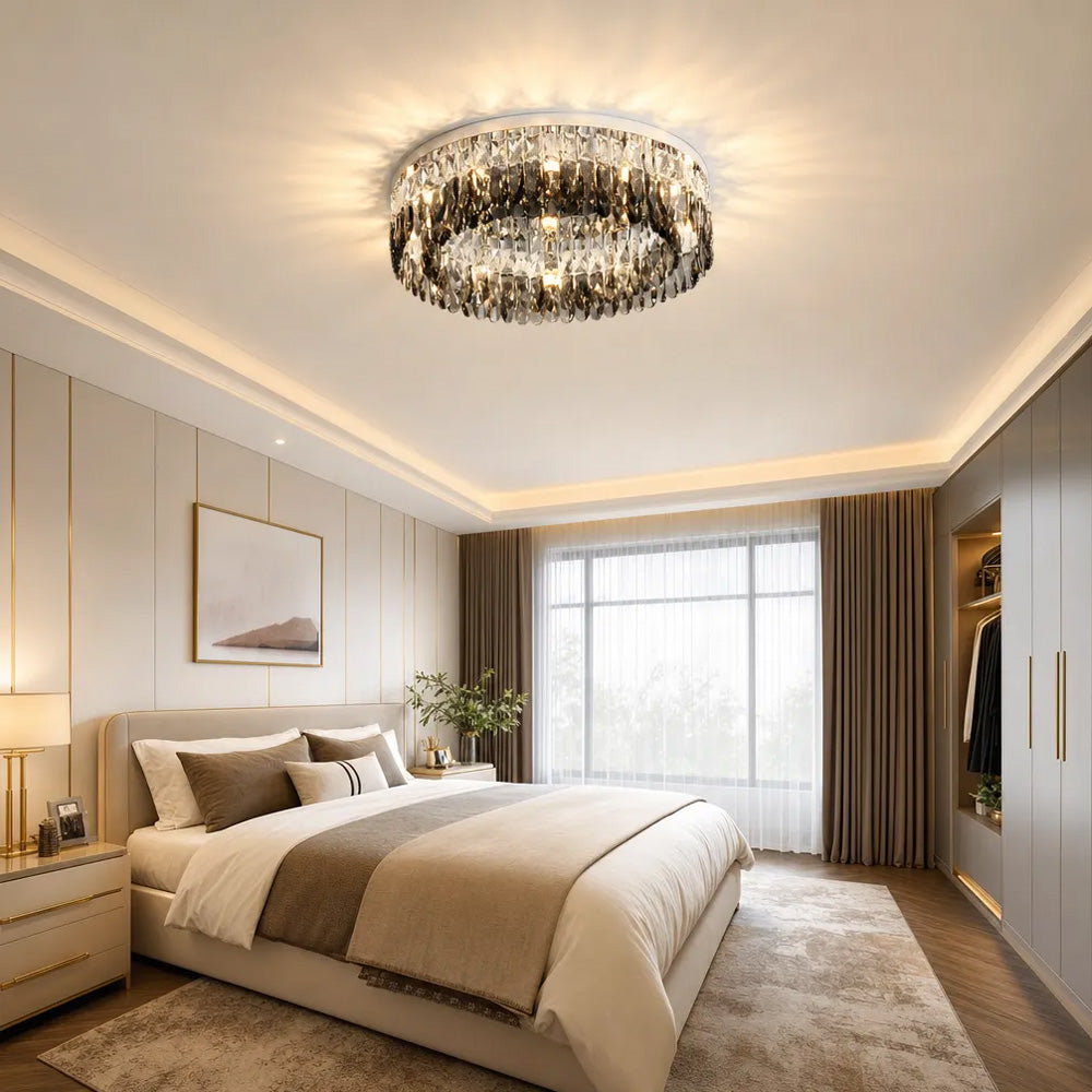 Contemporary Crystal Silver Ring Flush Mount Ceiling Light for Living Room