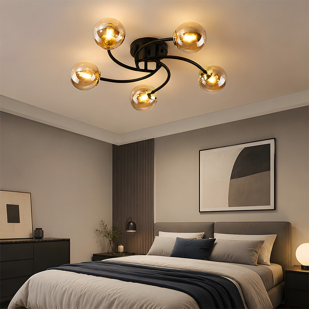 Modern Iron Glass Flush Mount Ceiling Light for Living Room