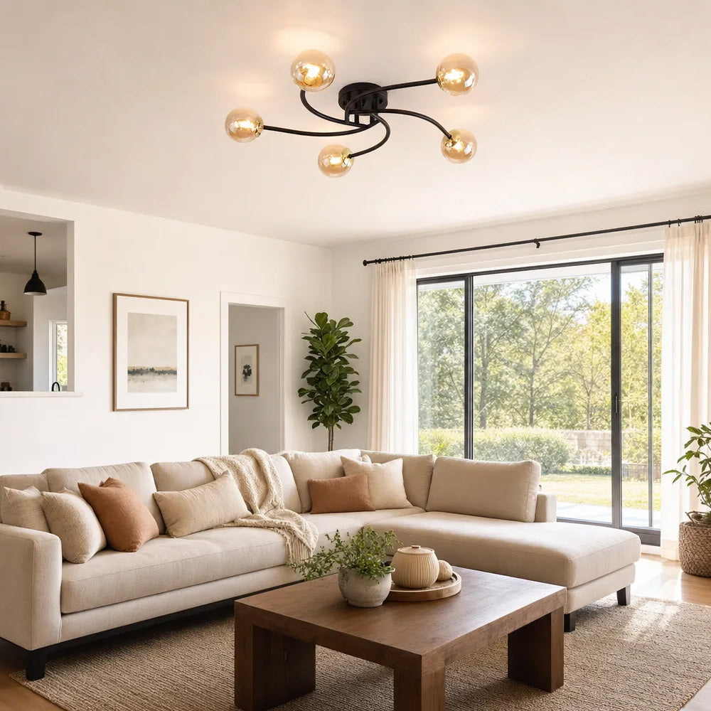 Modern Iron Glass Flush Mount Ceiling Light for Living Room