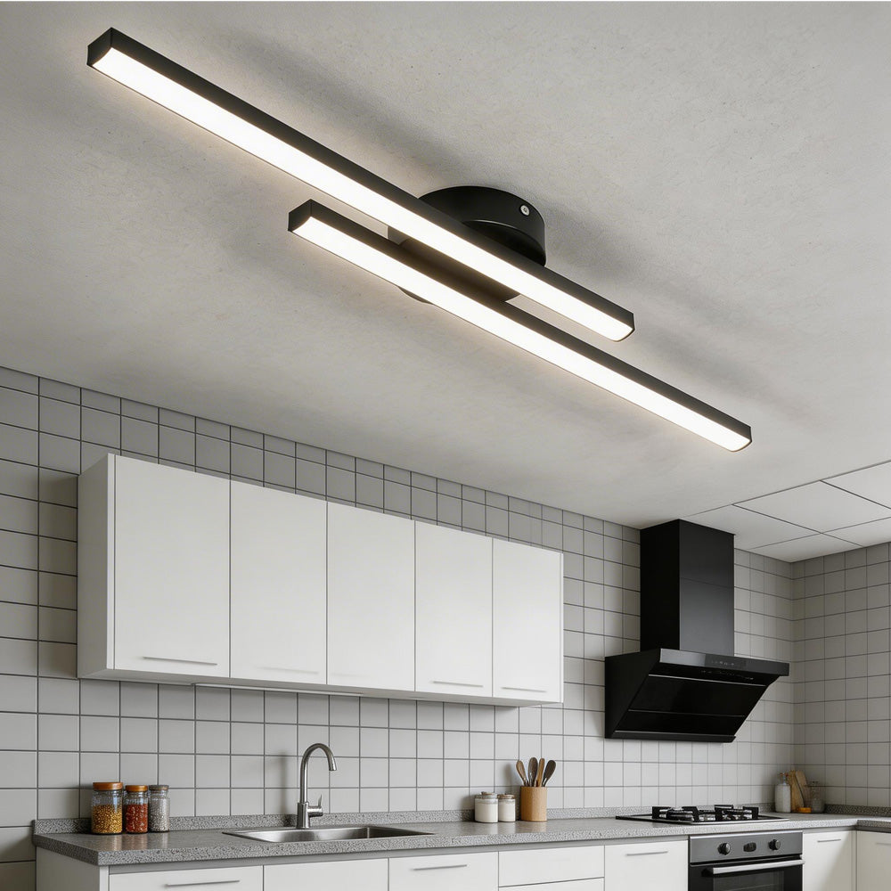 Modern Black Long Strip Semi Flush Mount LED Ceiling Light