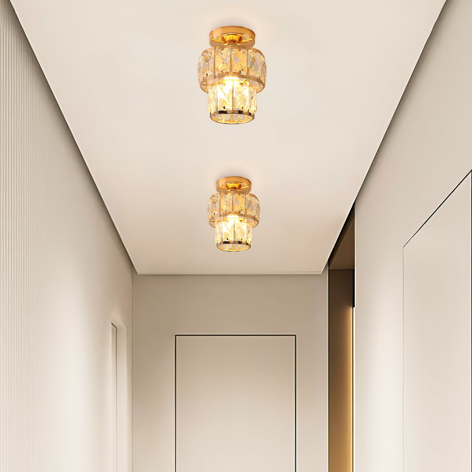 Modern Gold Glass Semi-Flush Hallway Light Fixture