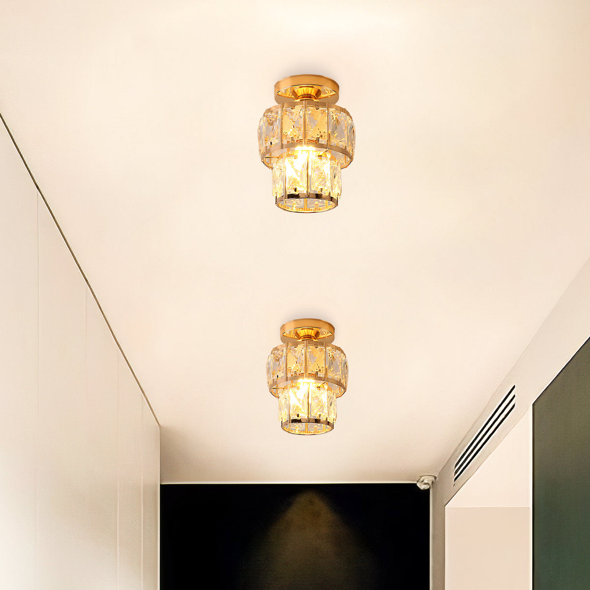 Modern Gold Glass Semi-Flush Hallway Light Fixture