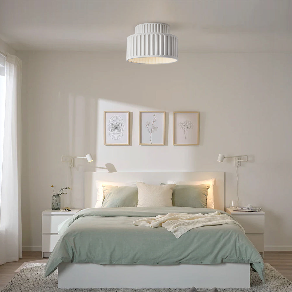 1-Light Cream Style Vintage Drum Semi Flush Mount Ceiling Lamp