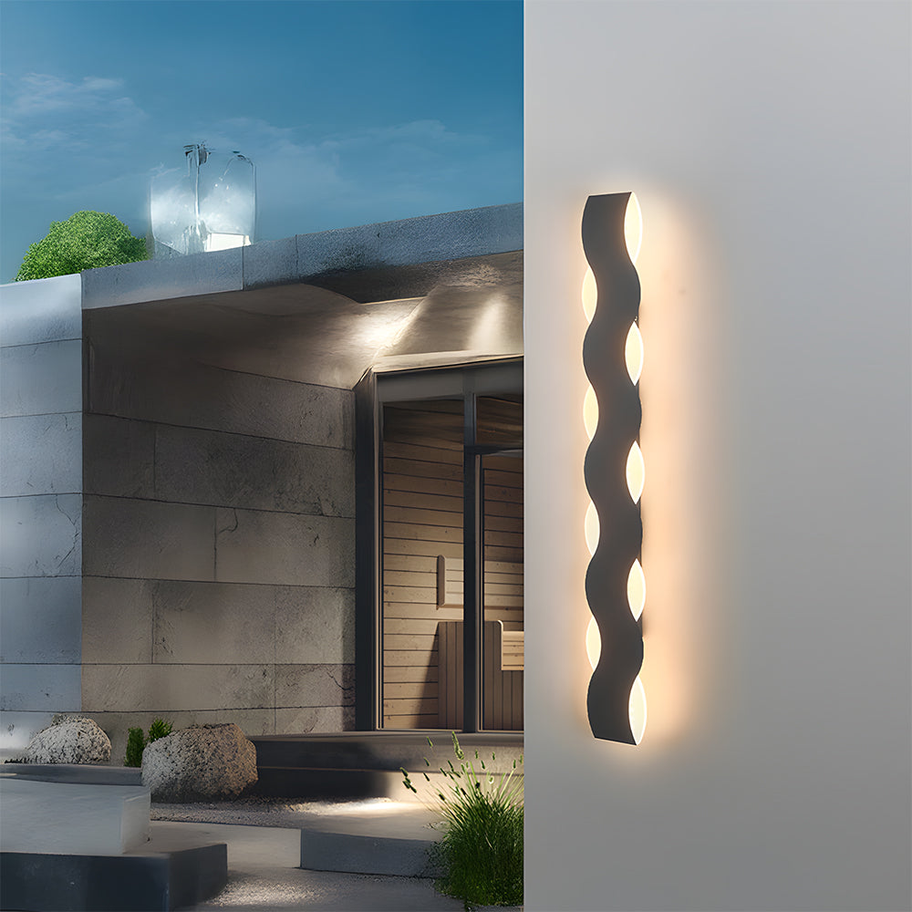 Modern Wave LED Outdoor Wall Lamp Waterproof exterior wall lights in Black for Garden Courtyard