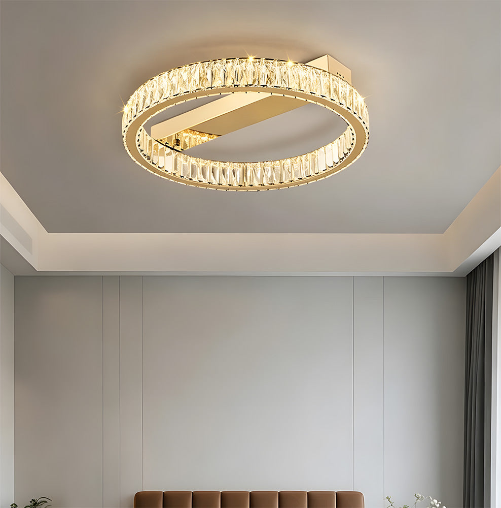 Modern Luxury Stainless Steel K9 Crystal Round Ceiling Lights for Living Room