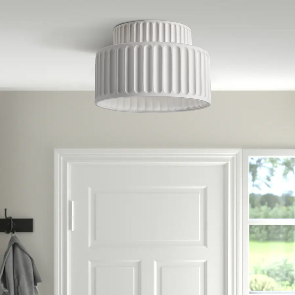 1-Light Cream Style Vintage Drum Semi Flush Mount Ceiling Lamp