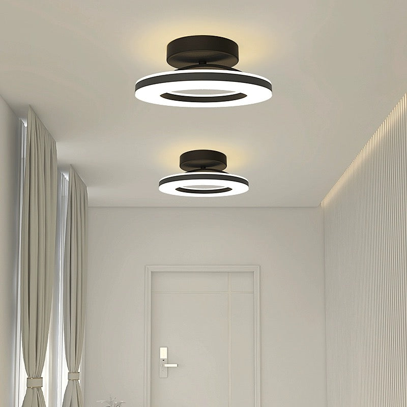 Semi-Flush Black Iron LED Ceiling Light for Hallway